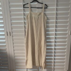 Ali Golden Striped Cream Sleeveless Linen Dress